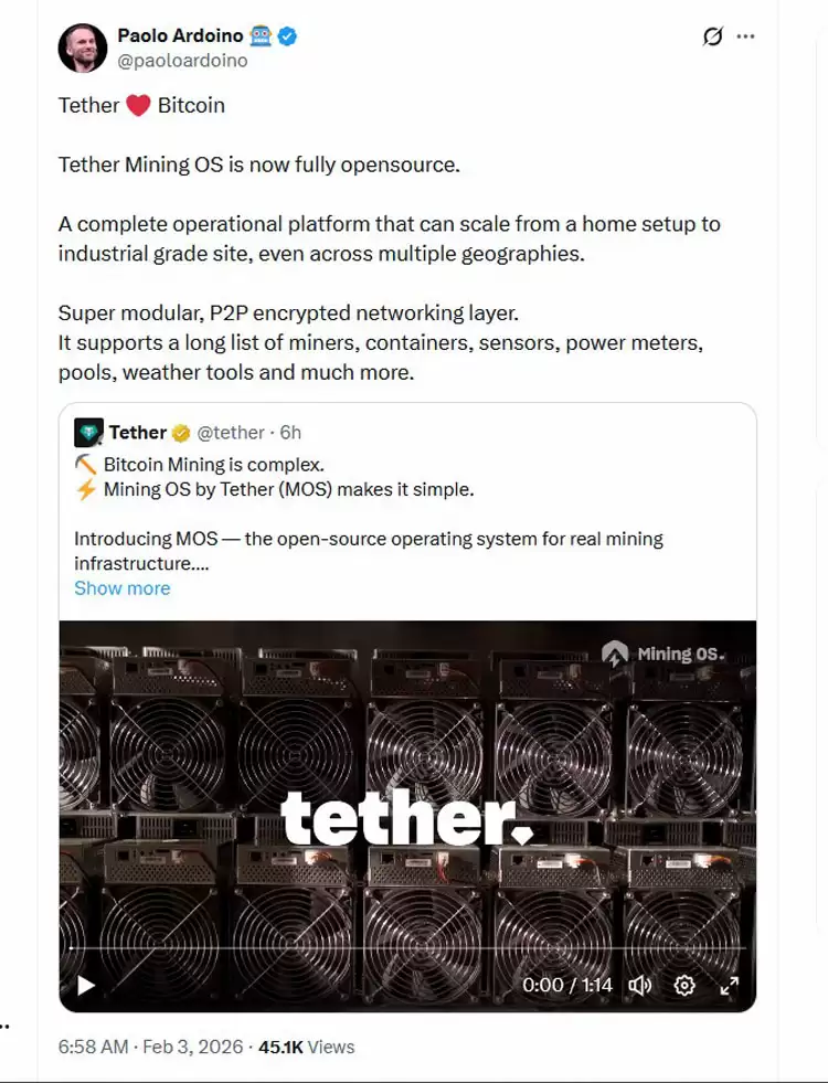 泰达推出比特币挖矿开源系统