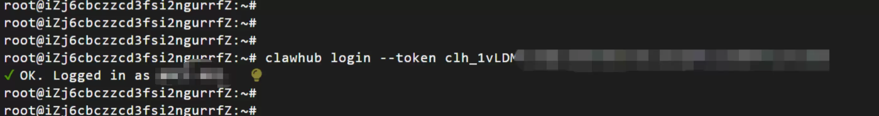 通过命令行登录ClawHub的截图