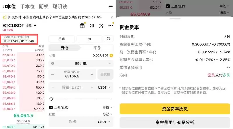 主流交易所资金费率结算界面示例