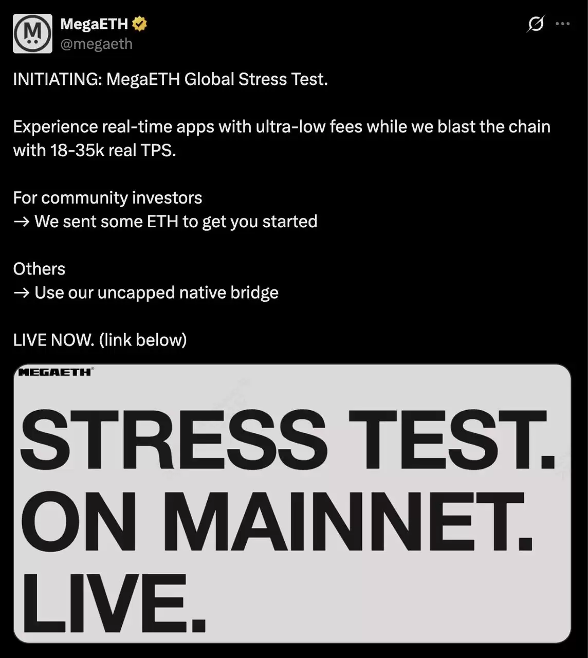 MegaETH 主网将于 2 月 9 日上线： 压力测试吞吐量达 3.5 万 TPS
