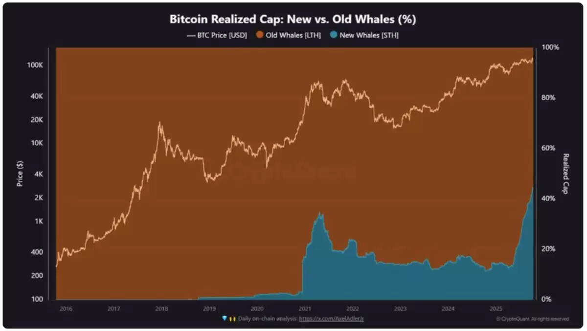比特币巨鲸与短期持有者市值所有权变化图表