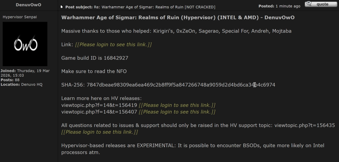 《战锤西格玛时代:毁灭之境》《最终幻想战略版:伊瓦利斯编年史》D加密被破!