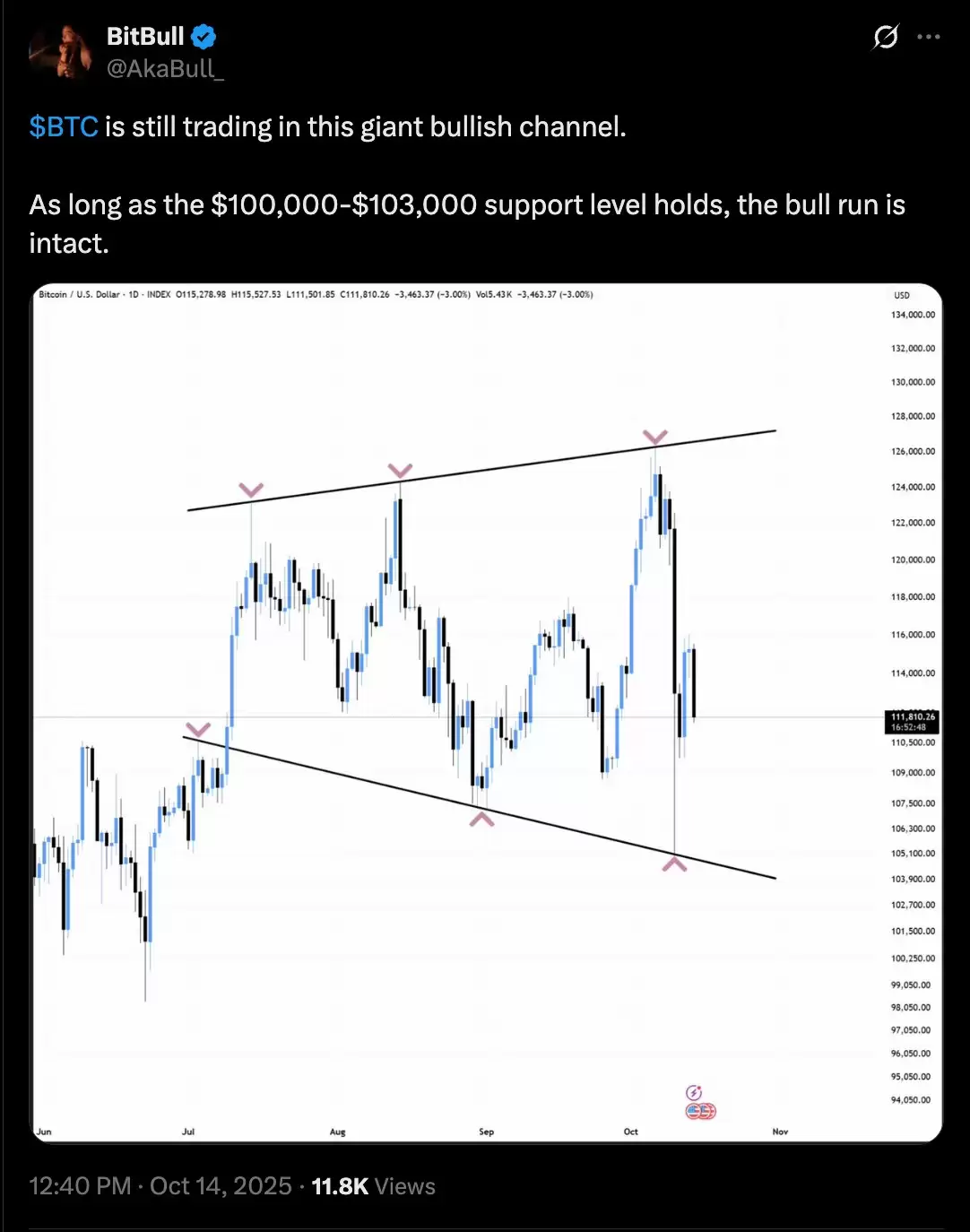 比特币BTC扩大楔形形态分析：揭示10万美元关键目标位