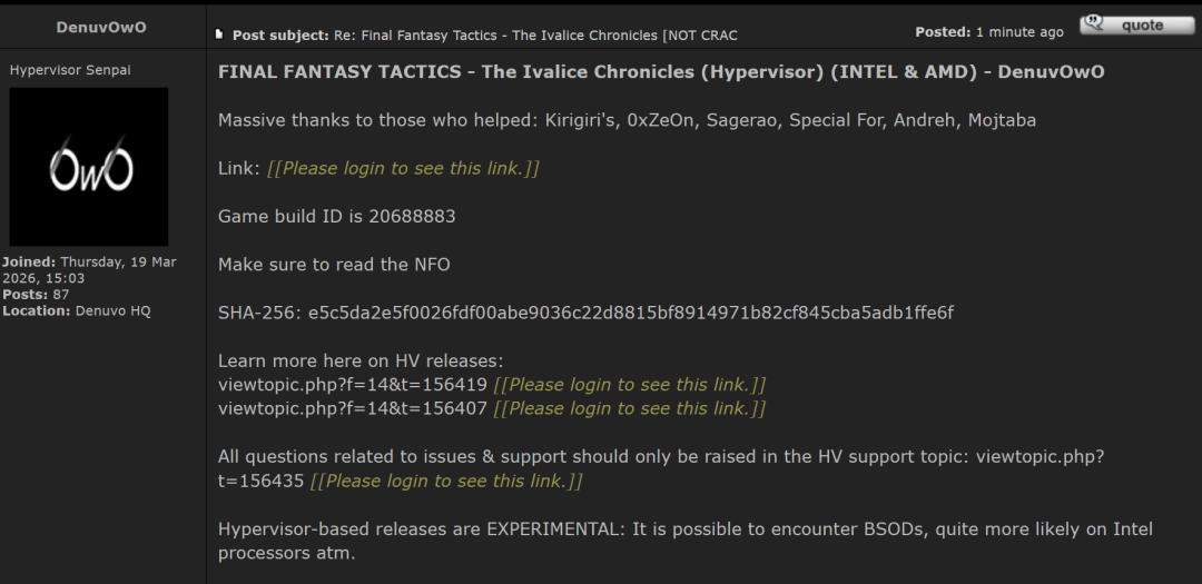 《战锤西格玛时代:毁灭之境》《最终幻想战略版:伊瓦利斯编年史》D加密被破!