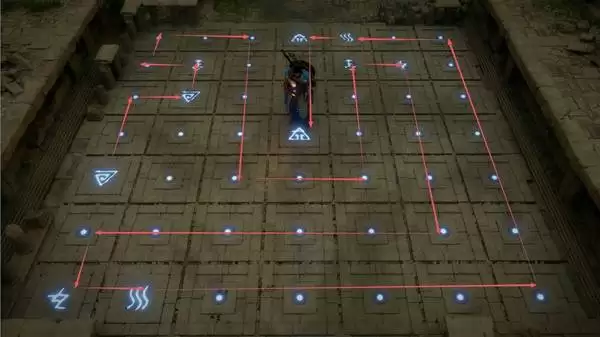 残响峭壁古代遗迹走格子解谜路线示意图