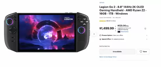 联想Legion Go 2北美大幅涨价:顶配版涨至1999.99美元,涨幅近48%