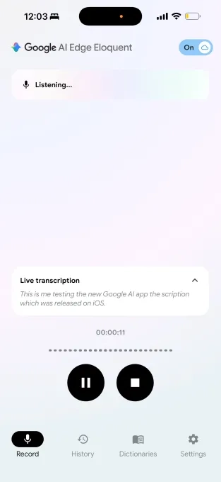 谷歌推出可离线使用的 AI 听写应用 Google AI Edge Eloquent，可自动剔除语气词