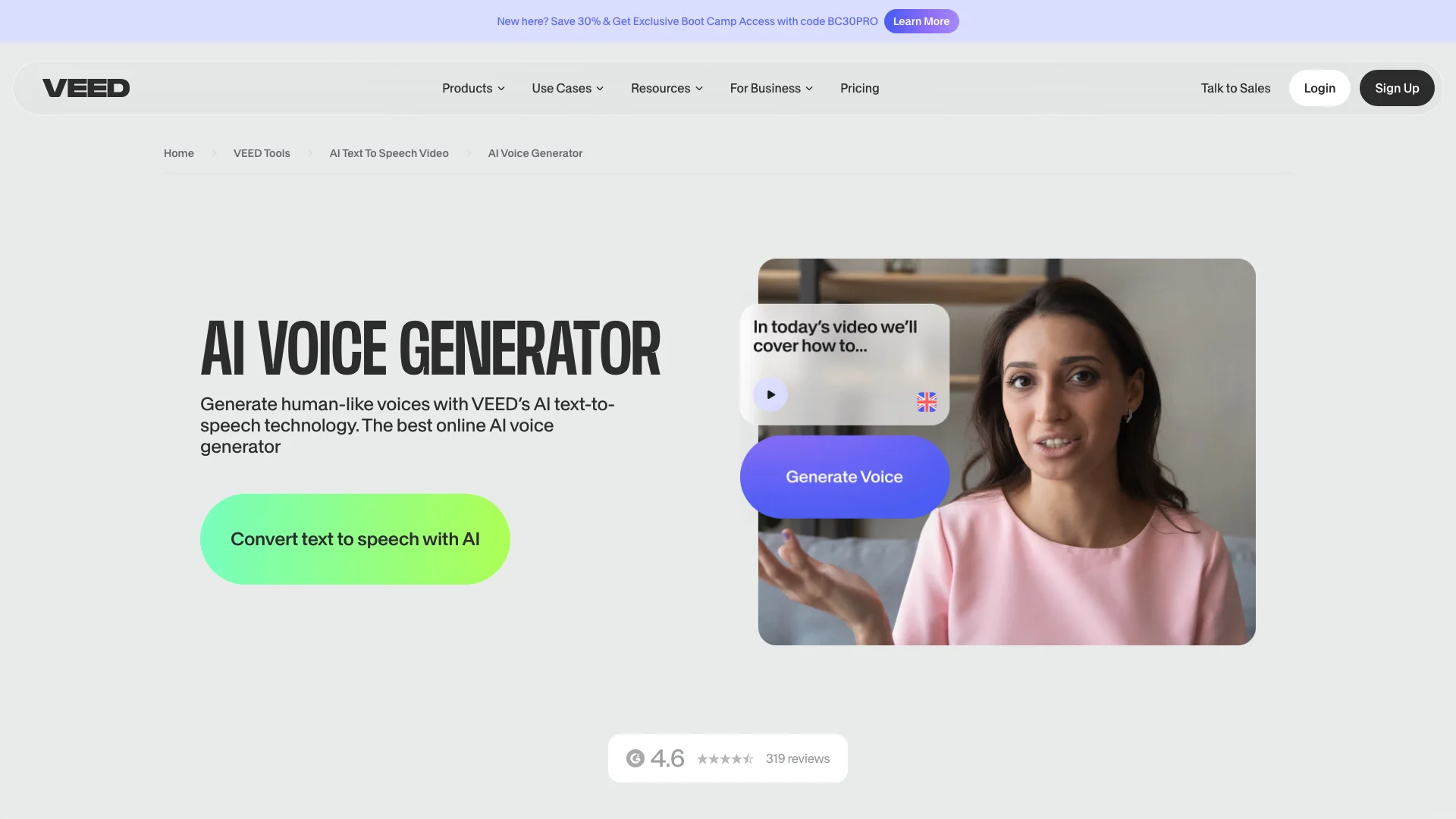 VEED-多语种AI语音生成器，立即在线转换文本为语音