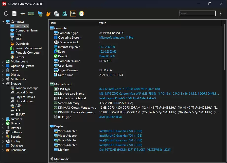 AIDA64 v8.25 版发布:原生支持 NVMe、支持微星 MPG Ai1300TS / Ai1600TS 电源监控