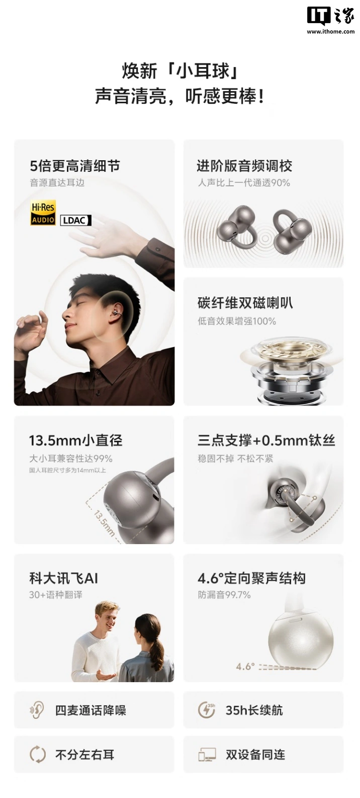 QCY 推出 C50S 耳夹式耳机：升级 LDAC、30+ 语言翻译，售价 229 元