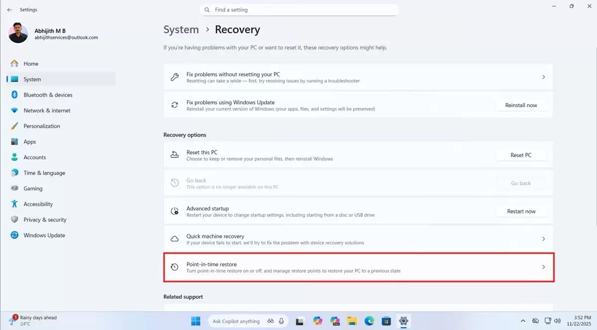 Win11系统引入时间点还原功能: 微软官方时光机来了