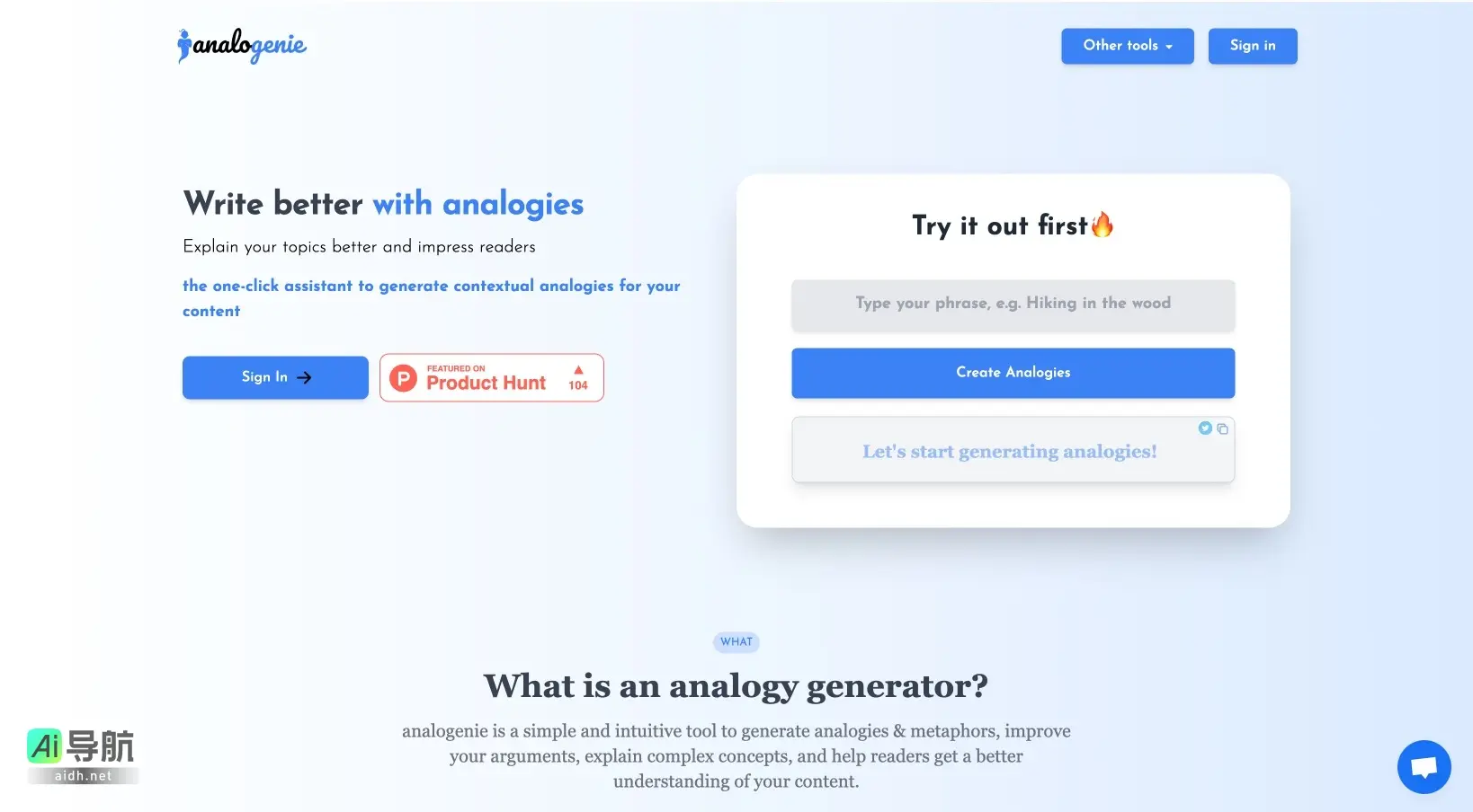 analogenie 是一个生成类比和隐喻的工具，帮助提升写作质量和读者理解