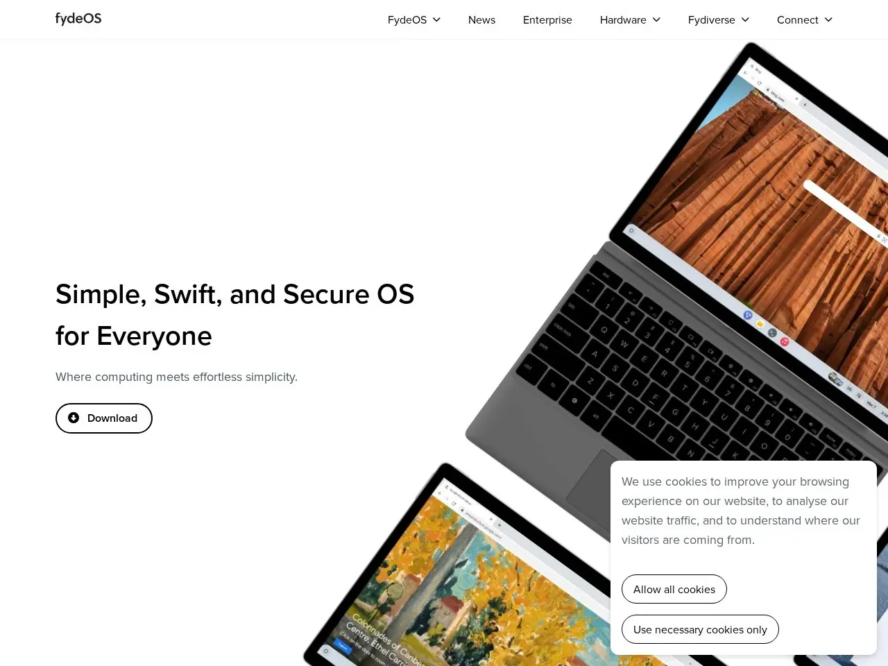FydeOS 提供简单、安全、高效的多平台操作系统，支持多种应用，适合各类用户和企业