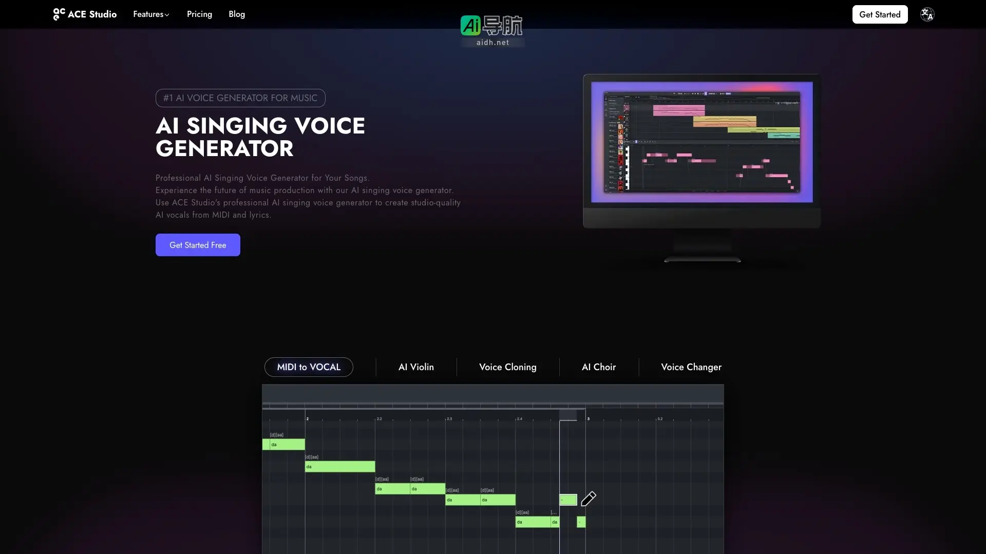 ACE Studio 是专业的AI唱歌声生成器，助力音乐创作，提供多种风格的高质量AI人声