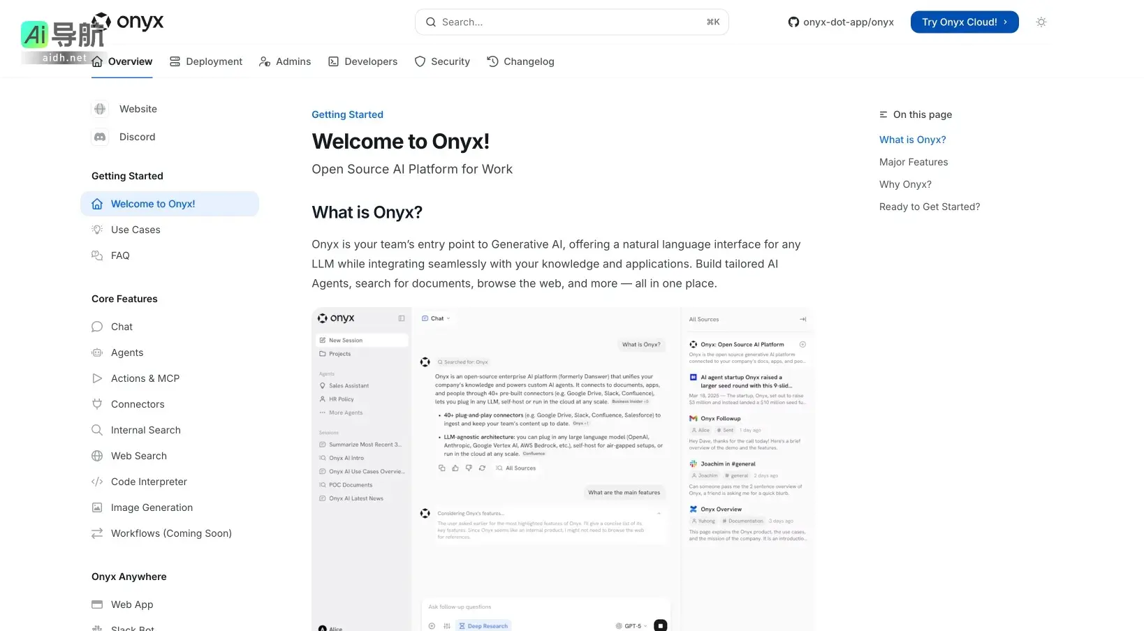 Onyx 是一个开源的AI平台，通过自然语言接口帮助团队高效整合和利用生成式AI