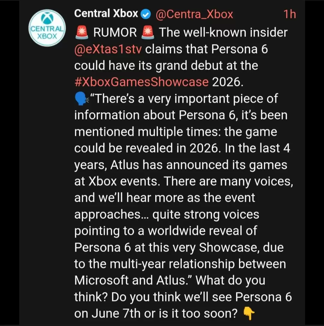 大的来了？曝《女神异闻录6》将在Xbox发布会公布