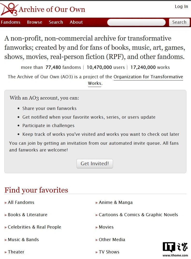 同人创作平台 AO3 结束 Beta 公测阶段，历时 17 年