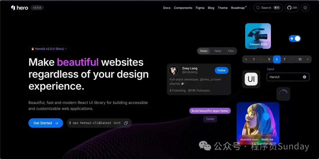 HeroUI 官网截图