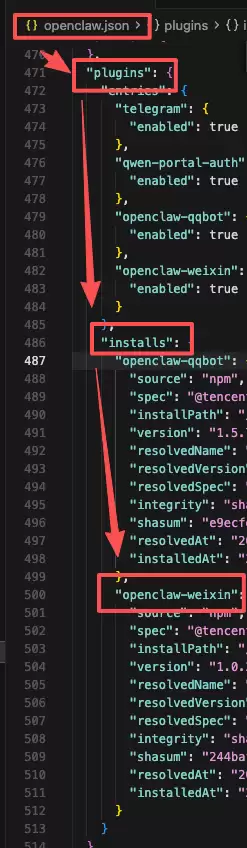 openclaw.json 文件内容示意