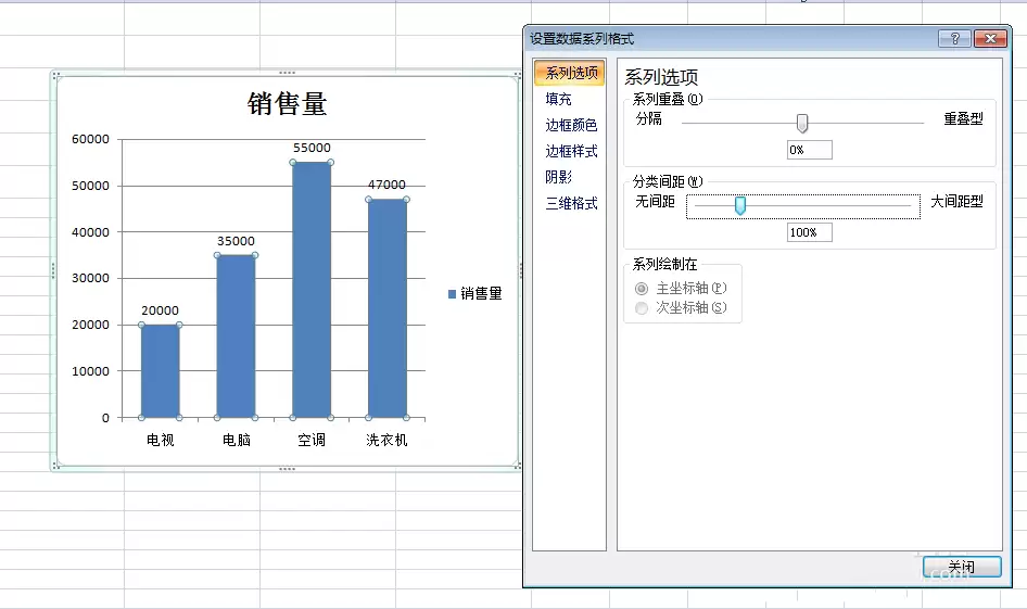 excel表格中直条图怎么调节直条间的间距