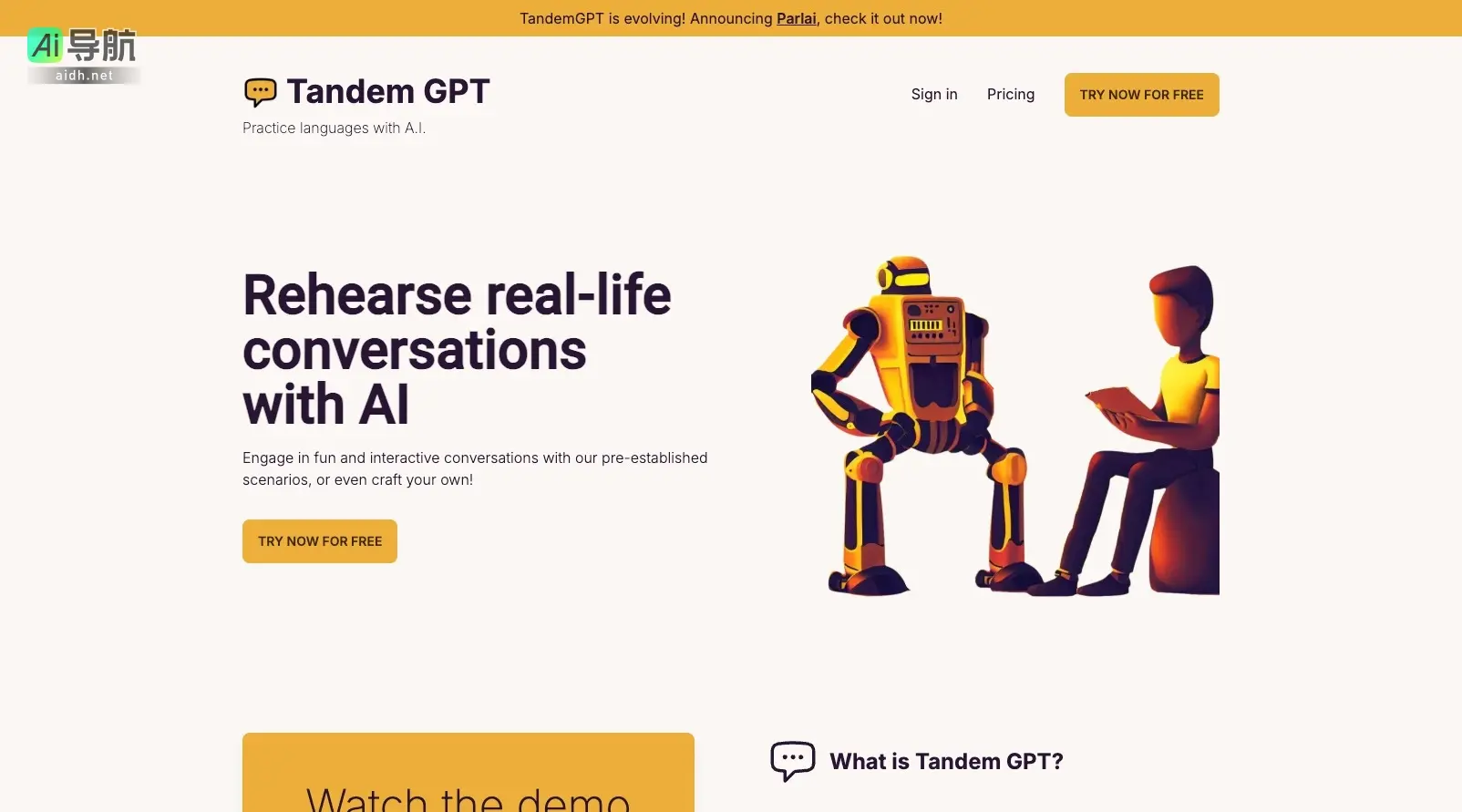 Tandem GPT 是一个AI语言伙伴，通过互动对话帮助用户轻松练习语言技能