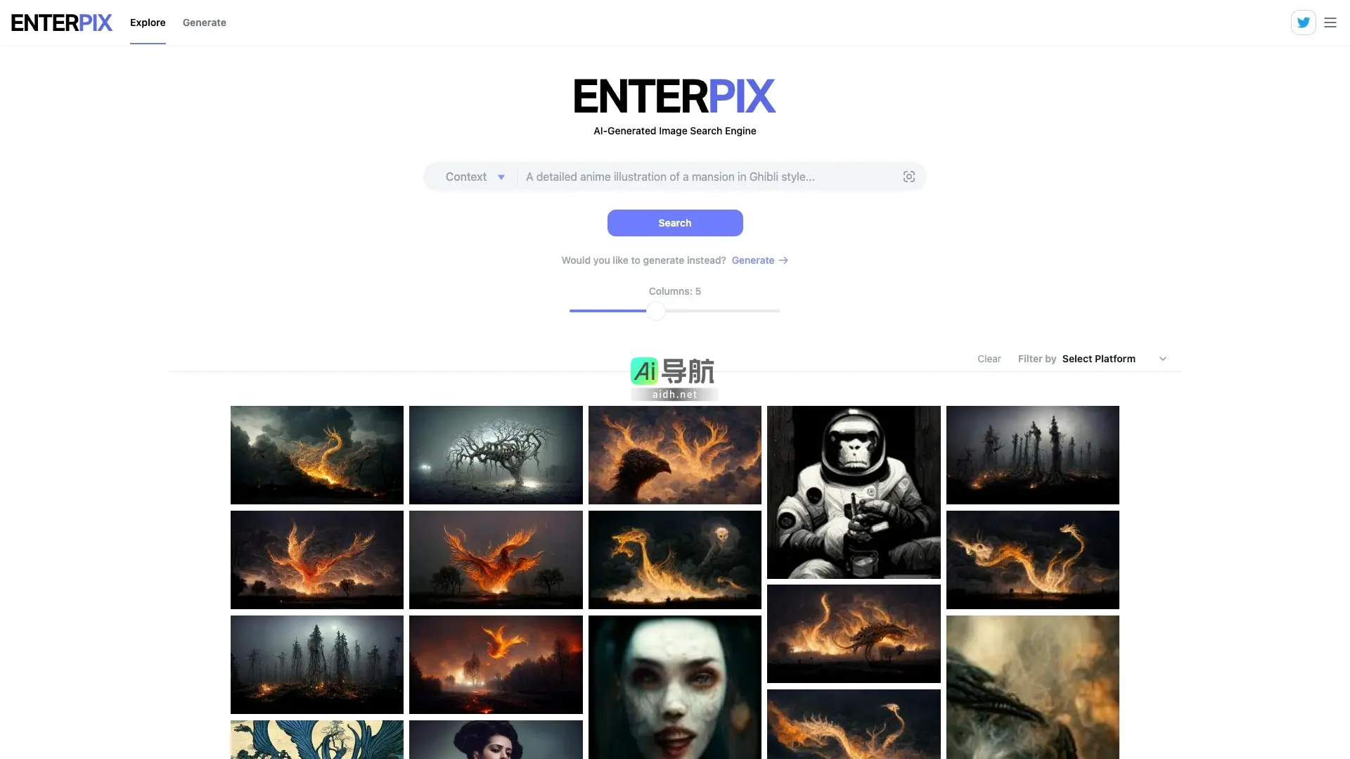 Enterpix 是一个基于AI的图像搜索引擎，提供生成和上下文搜索功能