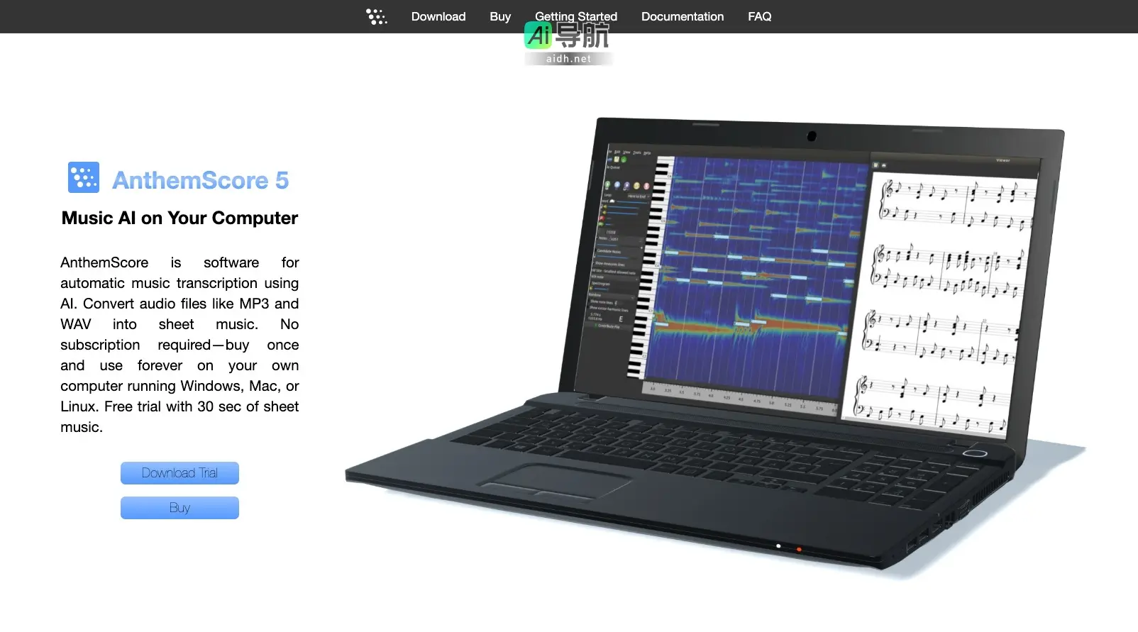 AnthemScore 是利用AI自动转换音乐的软件，简化音频到乐谱的转换过程