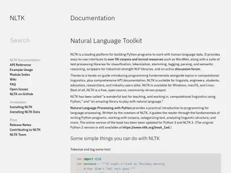 NLTK-宾夕法尼亚大学的Steven Bird和Edward Loper团队开发