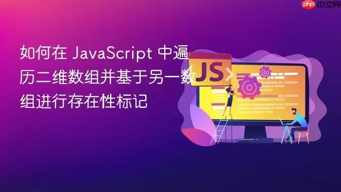 如何在 Ja vaScript 中遍历二维数组并基于另一数组进行存在性标记