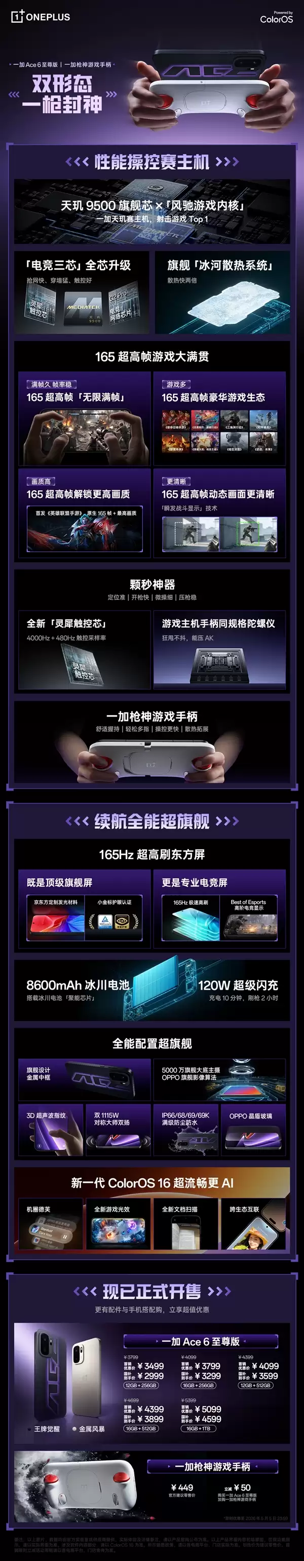 机圈最强游戏机！一图读懂一加Ace 6至尊版：2999元起