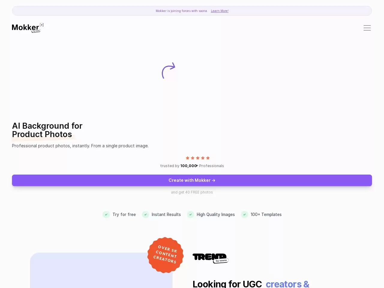 Mokker AI-Mokker AI是一款专注于产品图像背景处理的人工智能工具它与Soona合作，旨在为用户提供高质量、高效率的产品图像解决方案其核心技术是利用人工智能去除产