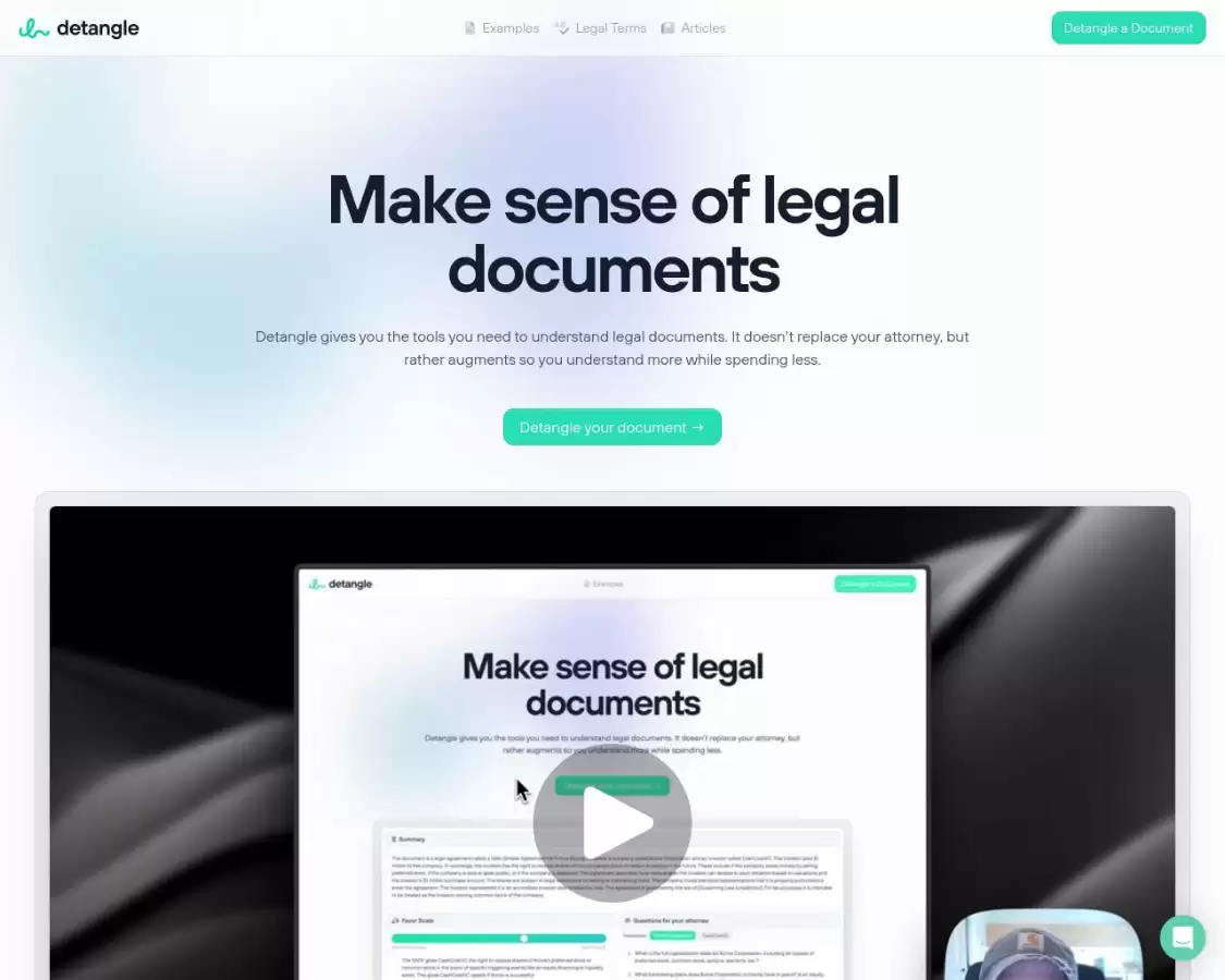 Detangle：AI法律助手，提供AI生成的法律文件摘要