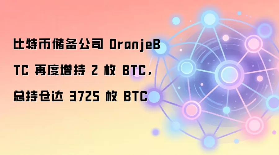 比特币储备公司 OranjeBTC 再度增持 2 枚 BTC，总持仓达 3725 枚 BTC