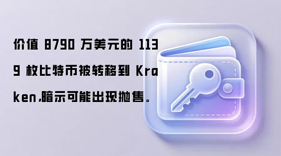 价值 8790 万美元的 1139 枚比特币被转移到 Kraken，暗示可能出现抛售。