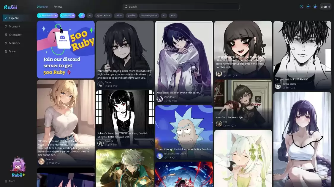 Rubii：AI角色扮演聊天生成器工具，二次元角色创作平台