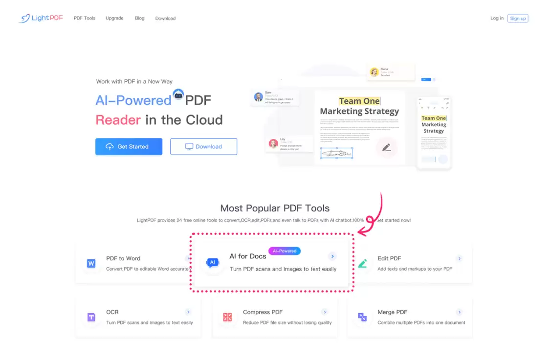 LightPDF：AI文档聊天机器人，即时分析和提取PDF、Word、Excel 和PPT 文档中的数据