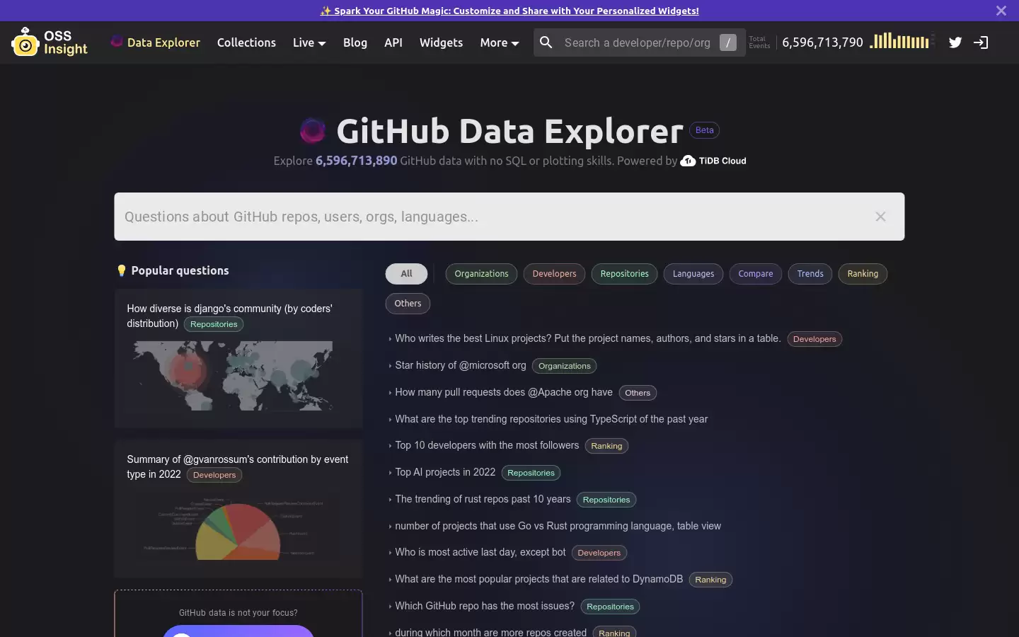 GitHub Data Explorer By OSS Insight : AI生成SQL，查询GitHub数据