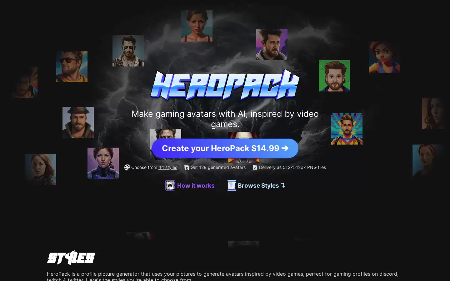 HeroPack : AI生成游戏头像，灵感源自视频游戏。