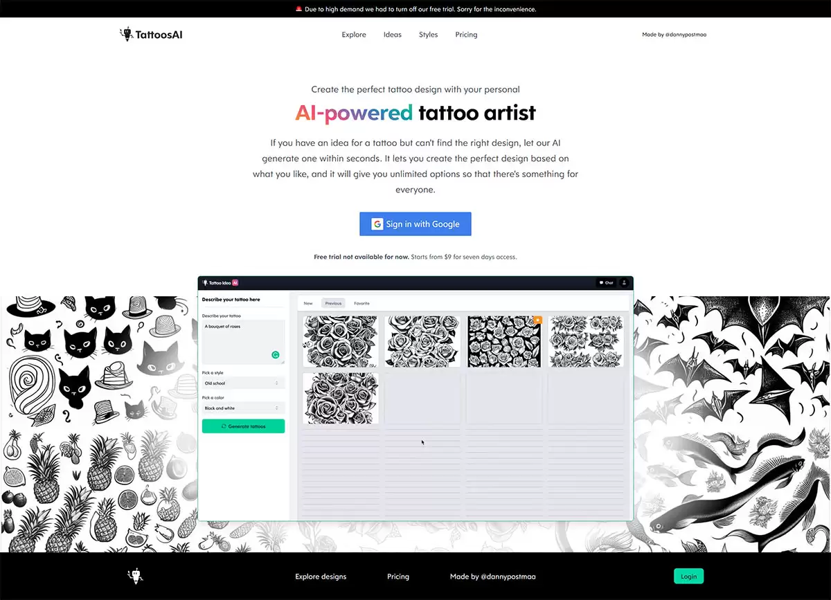 TattoosAI：在线AI纹身生成工具，在几秒钟内生成一个漂亮的纹身
