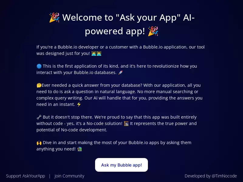 AskYourApp : No-code AI-powered tool for querying Bubble.io app databases