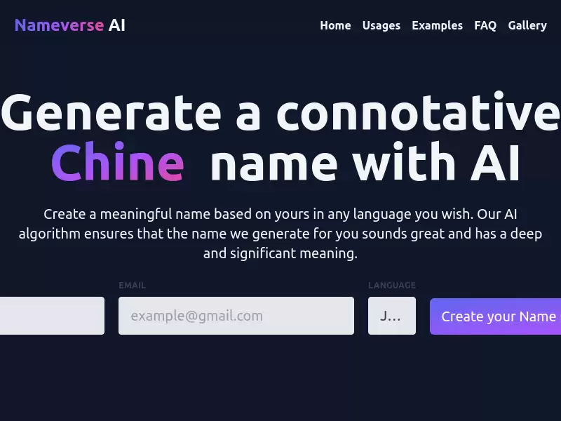 Nameverse AI : 创新应用，使用AI生成多种语言的带有含义的全名” />
<h3>产品特色</h3>
<p>它的核心能力很聚焦：利用人工智能，为你生成跨语言的、自带含义的全名。这不仅仅是随机组合音节，其背后是一套理解文化与语义关联的算法。</p>
<p>具体来说，你可以从一个已有的名字或一个核心概念出发，让它围绕这个“种子”展开联想，创造出既相关又富有新意的名字选项。这就好比拥有了一位精通全球语言文化与词源学的创意伙伴。</p>
<p>支持多种语言是一个关键优势。这意味着你可以在中文、英文、日文、法文等不同语系间穿梭，寻找那个在不同文化语境下都站得住脚、甚至能引发美好联想的完美名称。对于面向全球市场的品牌或个人，这个功能的价值不言而喻。</p>
<p>目前，所有这一切都可以通过其官方网站入口进行体验：<strong>Nameverse AI官网入口：https://nameverse.app/</strong>。对于饱受取名之苦的人来说，这无疑打开了一扇新的窗户。</p>        </div>
		<div class=