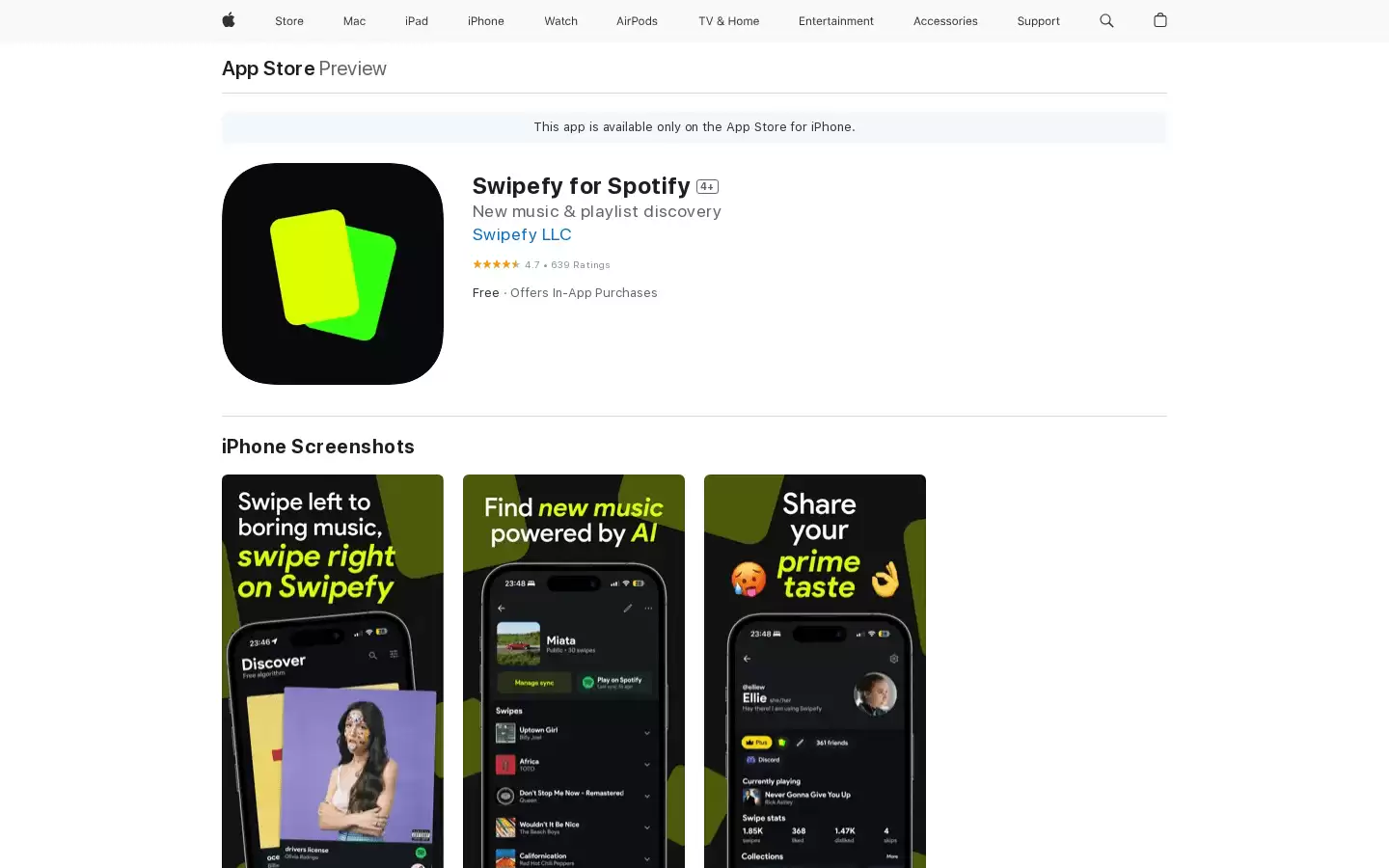 Swipefy for Spotify : 音乐发现与推荐应用