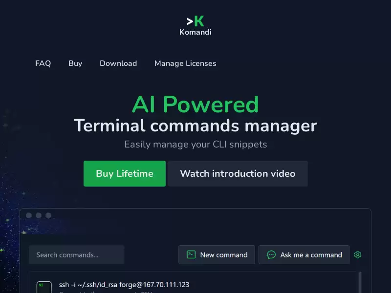 Komandi : AI Powered终端命令管理工具