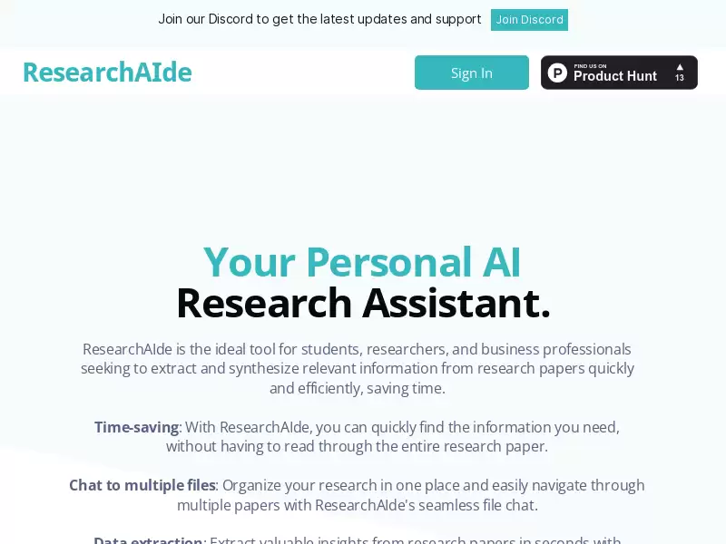 ResearchAIde : 快速提取和综合研究论文中的相关信息，节省时间