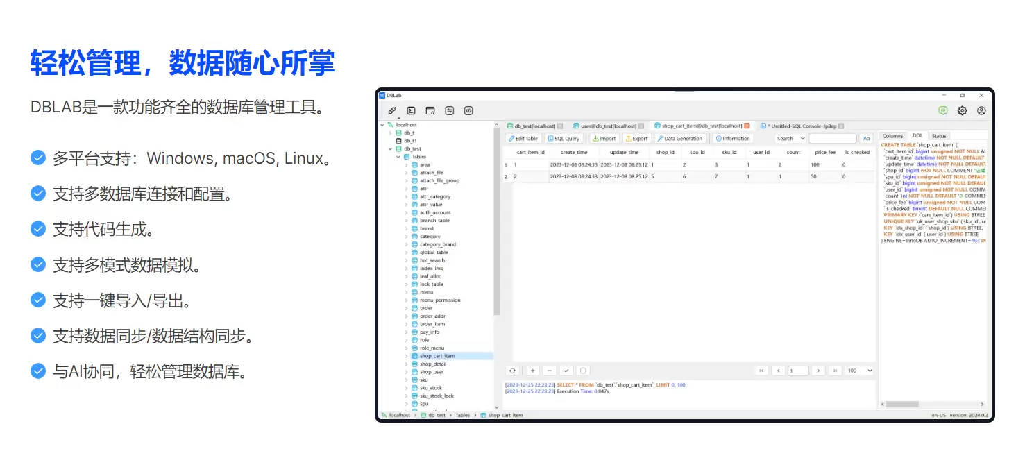 DBLAB免费AI数据库管理工具-数据同步与生成，高效安全的数据库解决方案