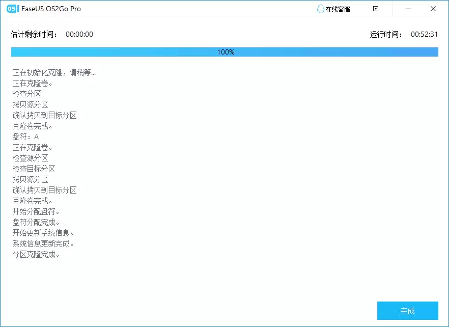 EaseUS OS2Go 制作过程进度显示
