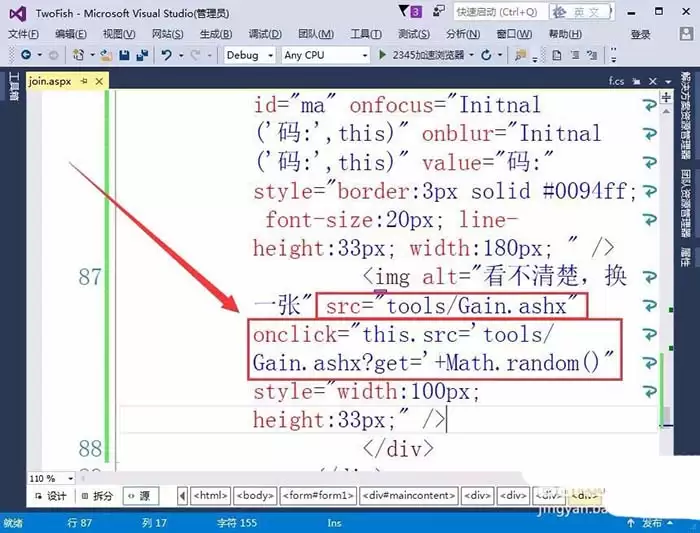 VisualStudio网页怎么插入验证码标签
