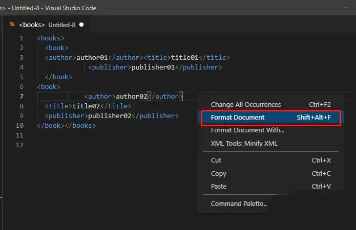 VSCode如何格式化XML