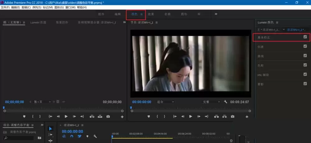 Premiere2018怎么给视频调色