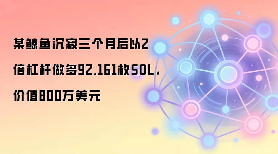 某鲸鱼沉寂三个月后以2倍杠杆做多92,161枚SOL，价值800万美元